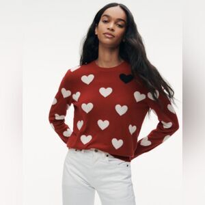 Naadam 100% Cashmere Heart Crewneck Sweater Red Apple Small